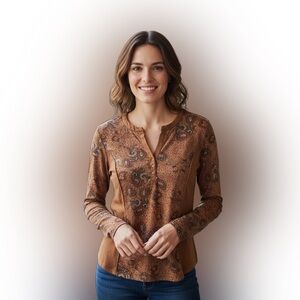 DR2 Warm Brown Patterned Blouse
